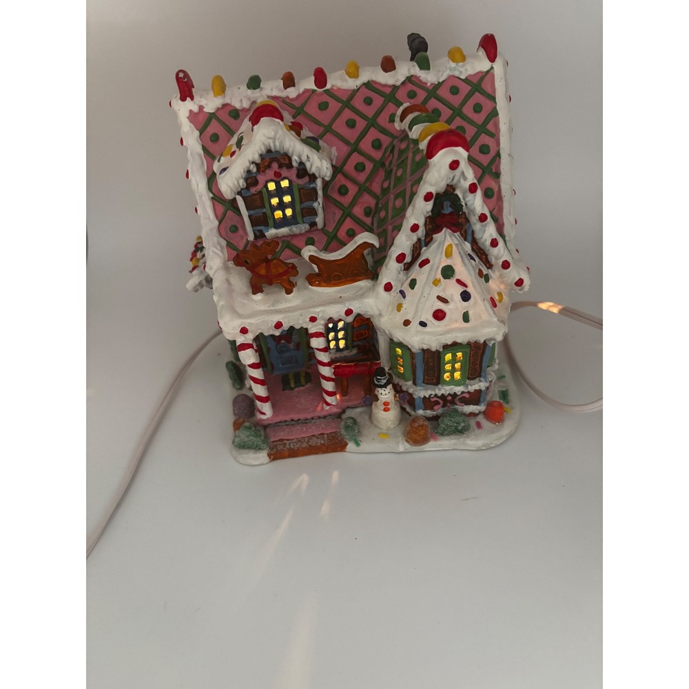 Unbranded Gingerbread House Christmas Village Lighted Decor Pink Green Multi